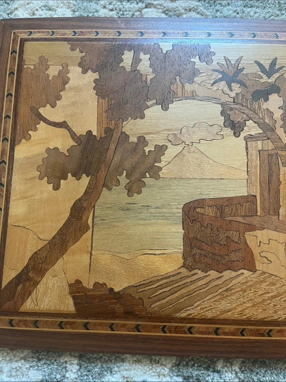 Wood Inlay Scenic Picture Frame - Brown